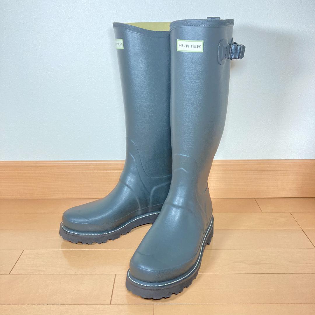 【美品・希少・緑枠ロゴ】HUNTER バルモラルブーツ 約26.5㎝ グレー