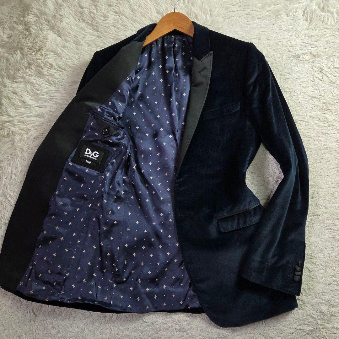 美品 ドルチェ&ガッバーナ ベロア タキシードジャケット 44 S ダークブルー