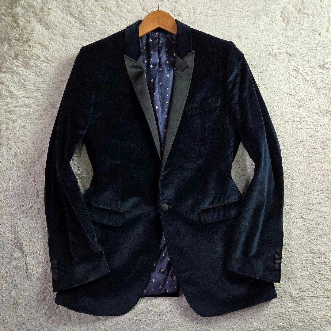 美品 ドルチェ&ガッバーナ ベロア タキシードジャケット 44 S ダークブルー