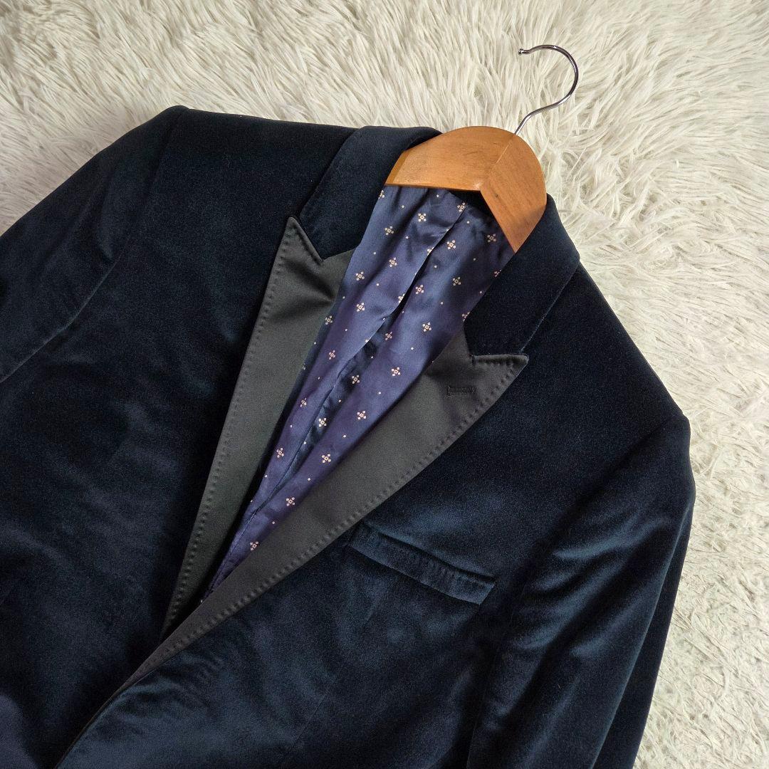 美品 ドルチェ&ガッバーナ ベロア タキシードジャケット 44 S ダークブルー
