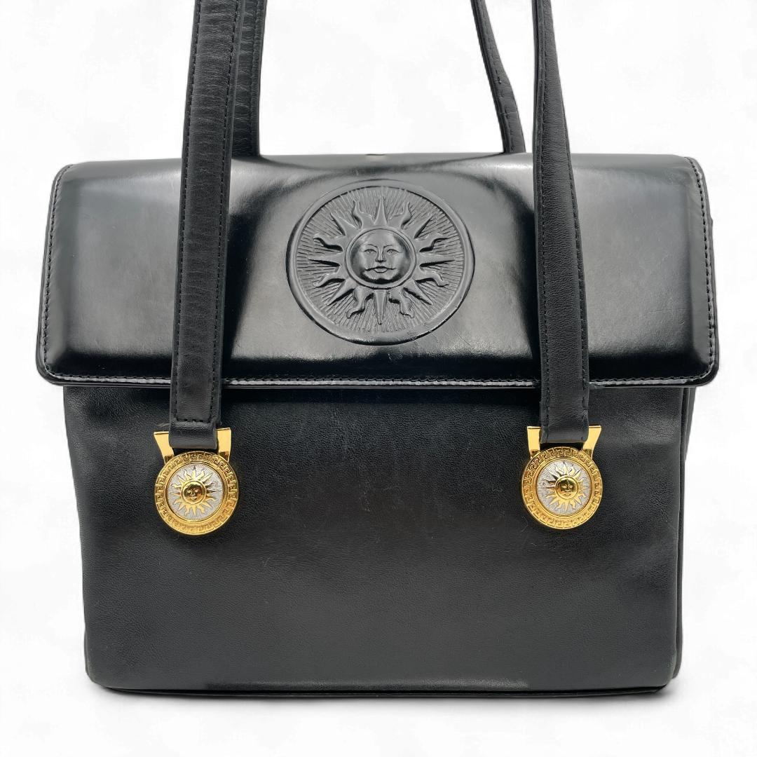 良品 GIANNI VERSACE トートバッグ レザー ブラック サンバースト