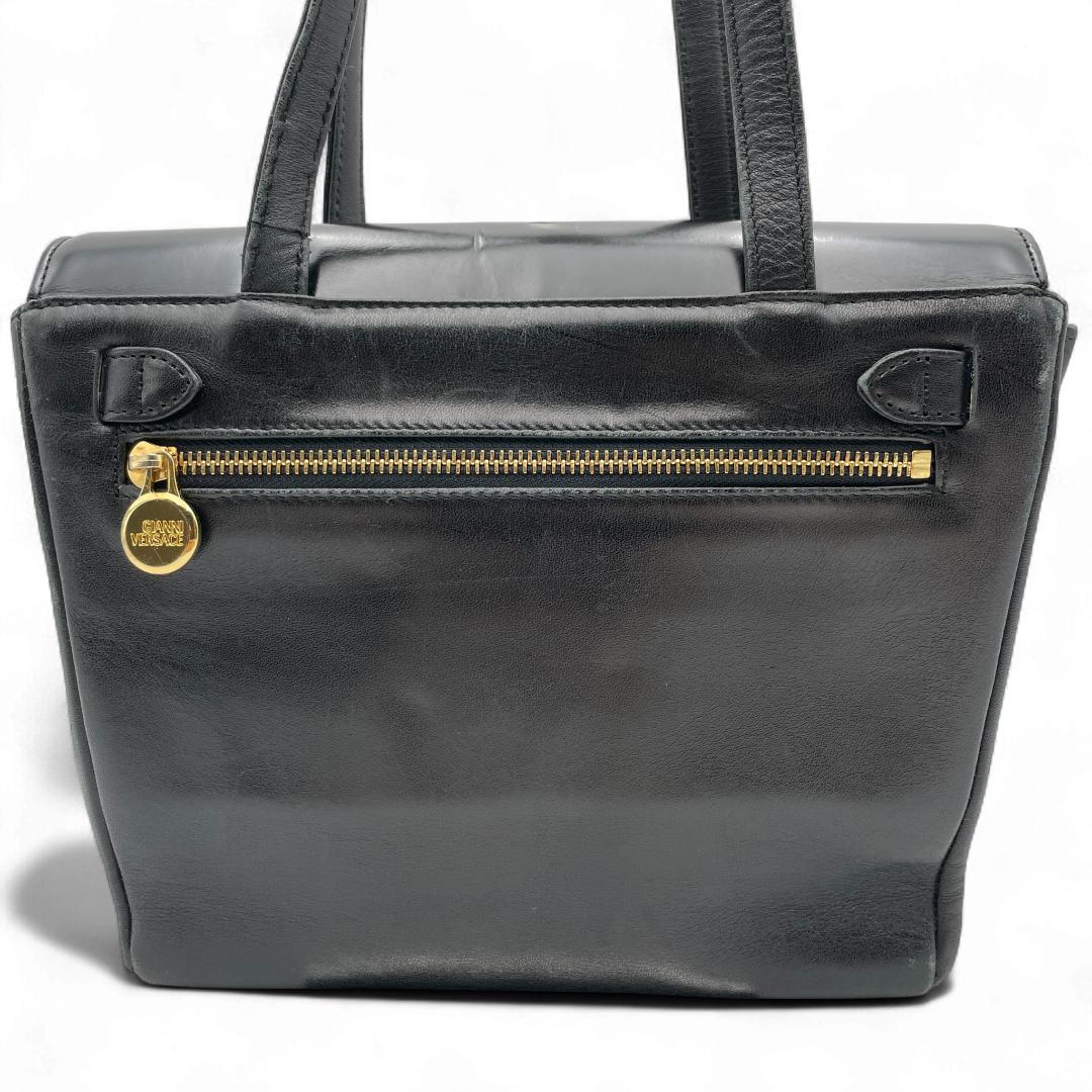 良品 GIANNI VERSACE トートバッグ レザー ブラック サンバースト