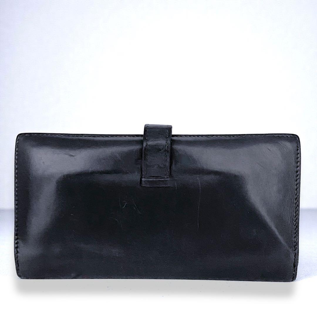 【美品】エルメス　ボックスカーフ　ベアンクラシック　折財布　ブラック　722