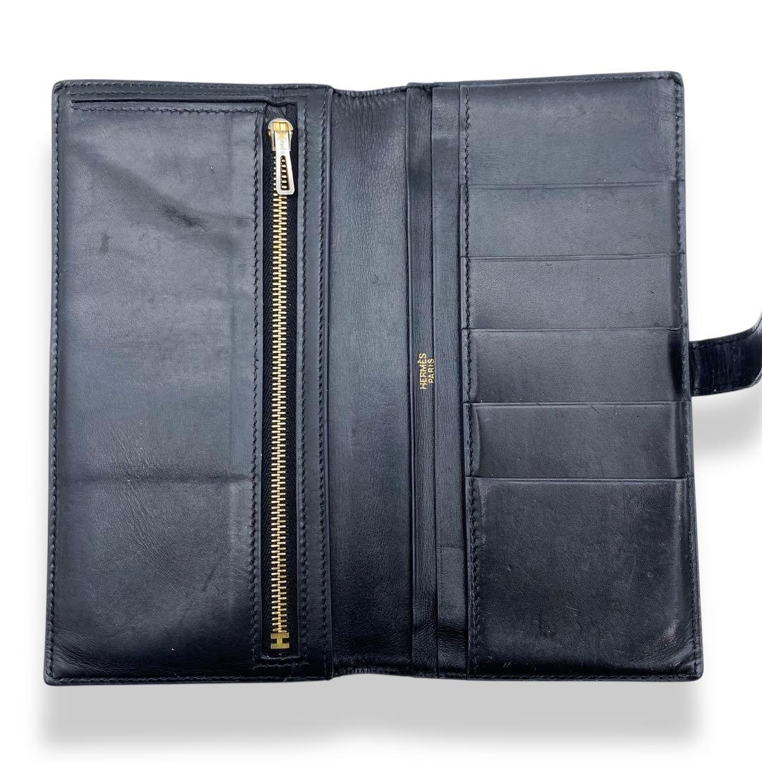 【美品】エルメス　ボックスカーフ　ベアンクラシック　折財布　ブラック　722