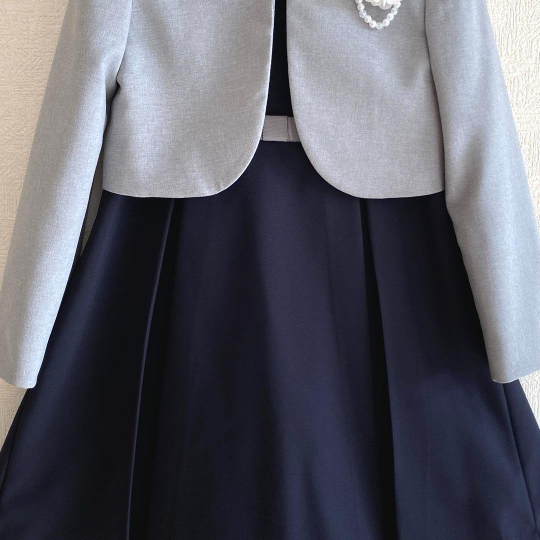 清楚!ネイビー×グレー ＊120 入学 発表会 結婚式⋈女の子 フォーマル