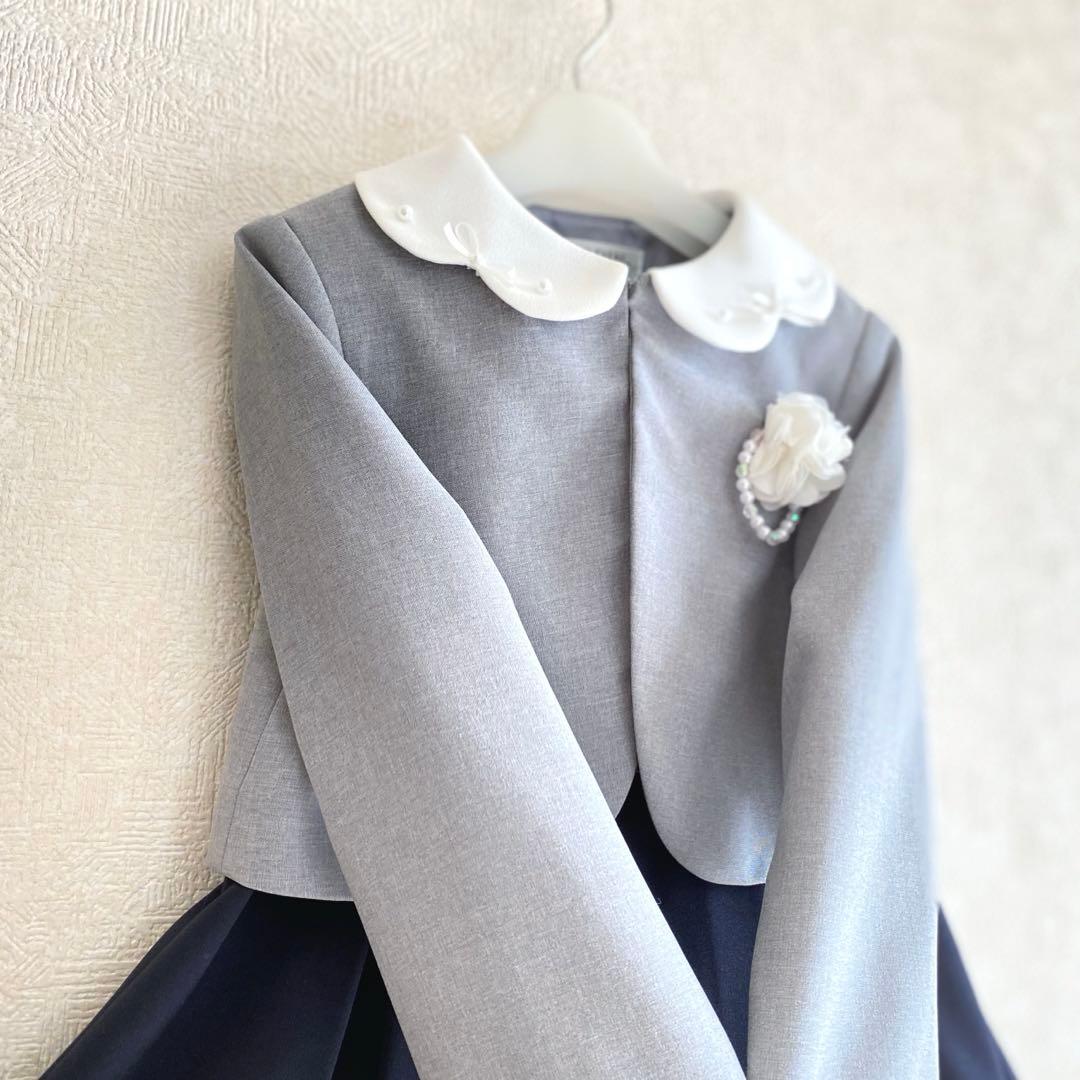 清楚!ネイビー×グレー ＊120 入学 発表会 結婚式⋈女の子 フォーマル