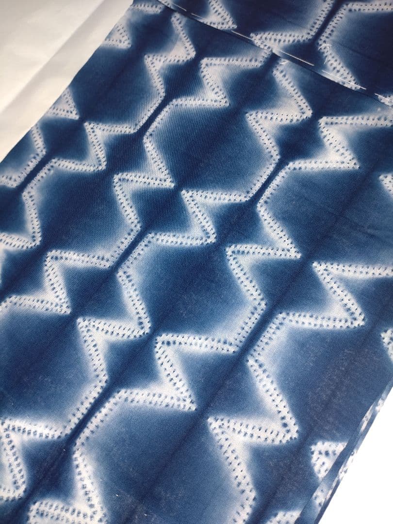 新品未使用　有松鳴海絞り浴衣　藍染　板締め絞り　綿100%　夏着物