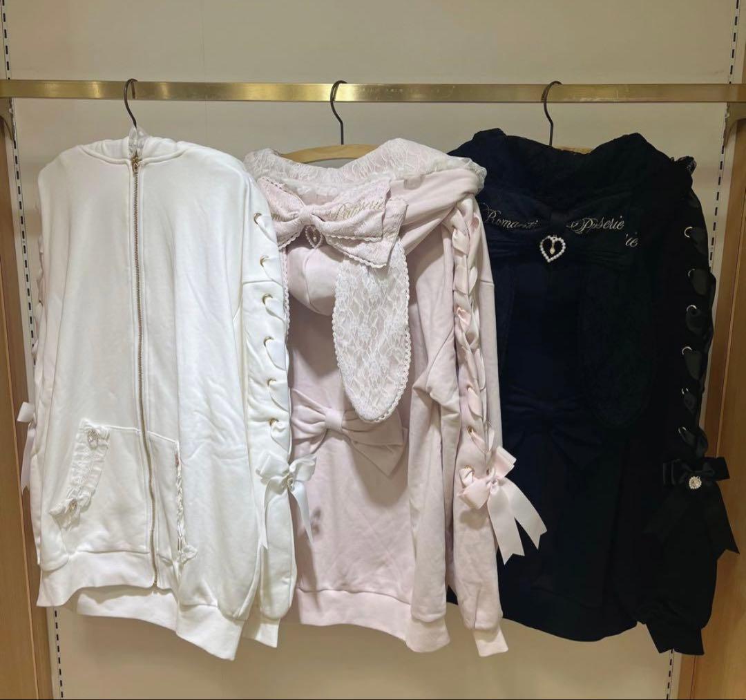 LIZLISA うさみみレースアップスリーブパーカー ピンク