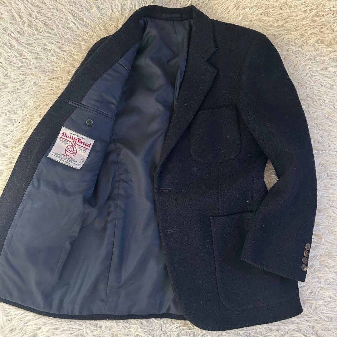 美品　Harris Tweed ネイビー テーラードジャケット　ウール