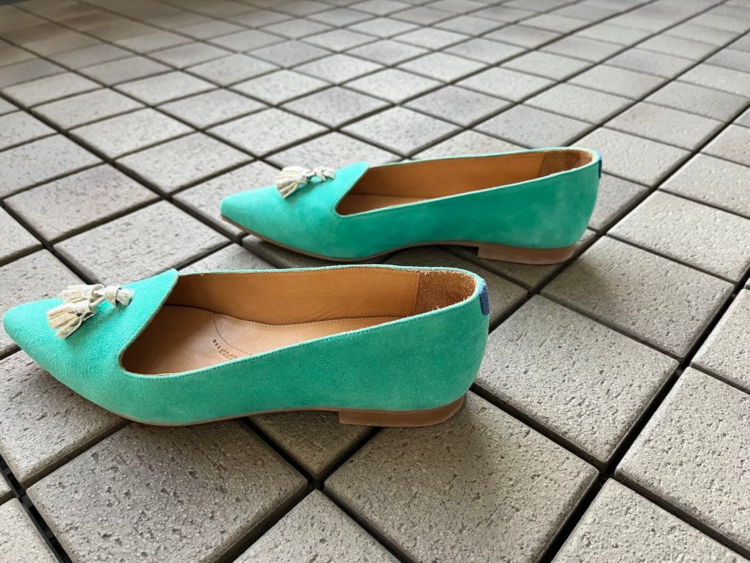 シャテル　ポインテッドトウフラットシューズ　グリーン　サイズ37