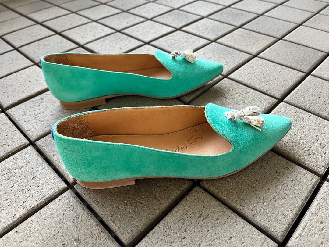 シャテル　ポインテッドトウフラットシューズ　グリーン　サイズ37