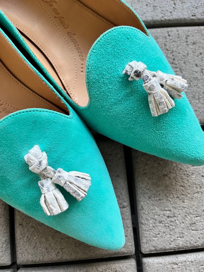 シャテル　ポインテッドトウフラットシューズ　グリーン　サイズ37