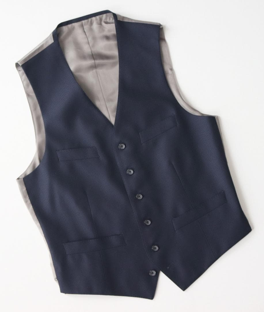 新品訳【GOTAIRIKU】秋冬 毛100％ 3ピーススーツ 紺 M(w80)