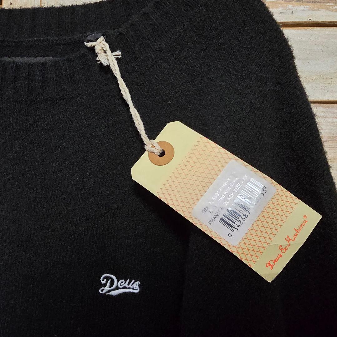新品 DEUS デウス オーバーサイズ ニット 刺繍ロゴ ブラック XXXL