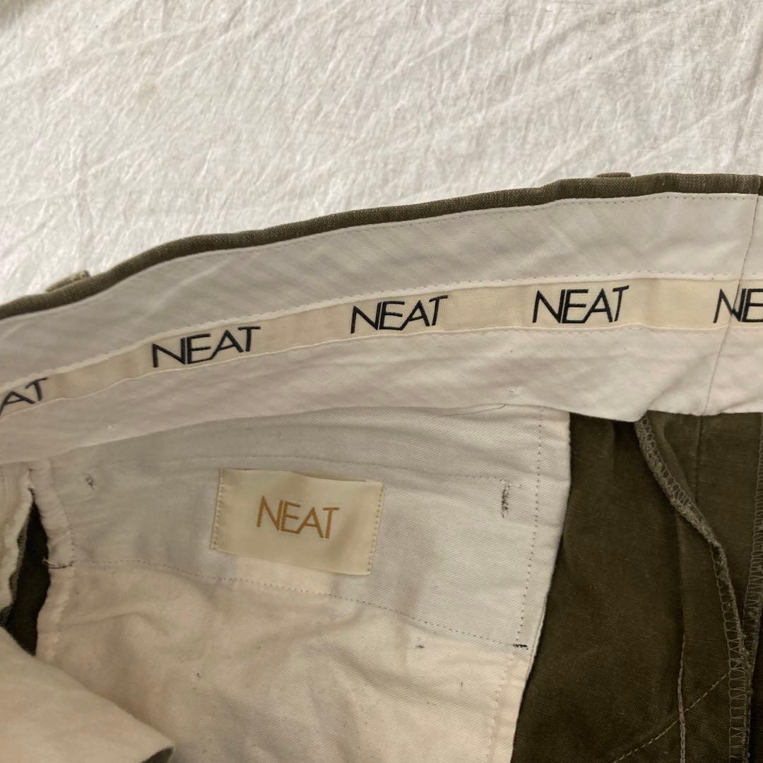NEAT ミリタリーテント地 タック入り オリーブ グリーン チノパン