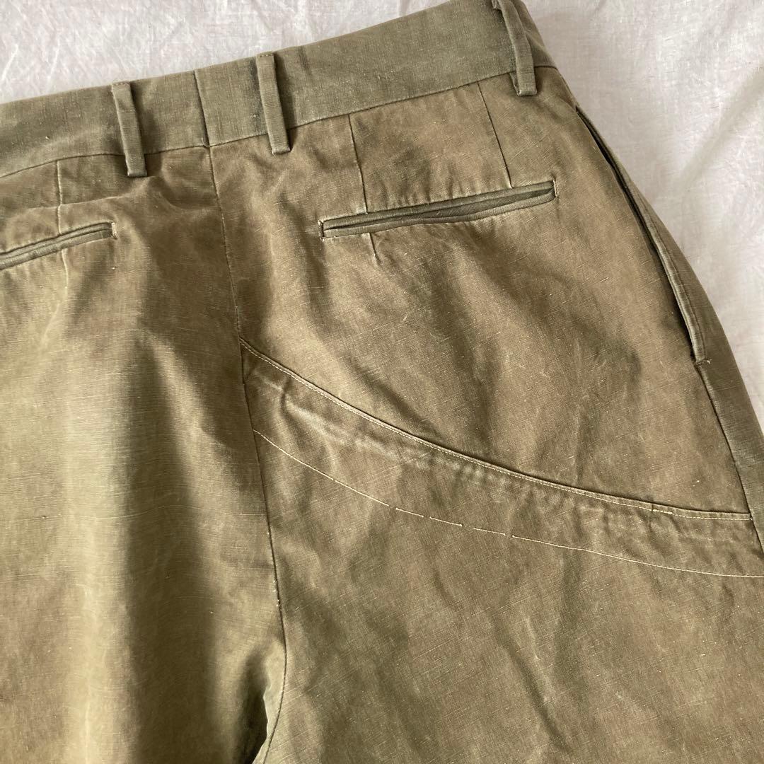 NEAT ミリタリーテント地 タック入り オリーブ グリーン チノパン