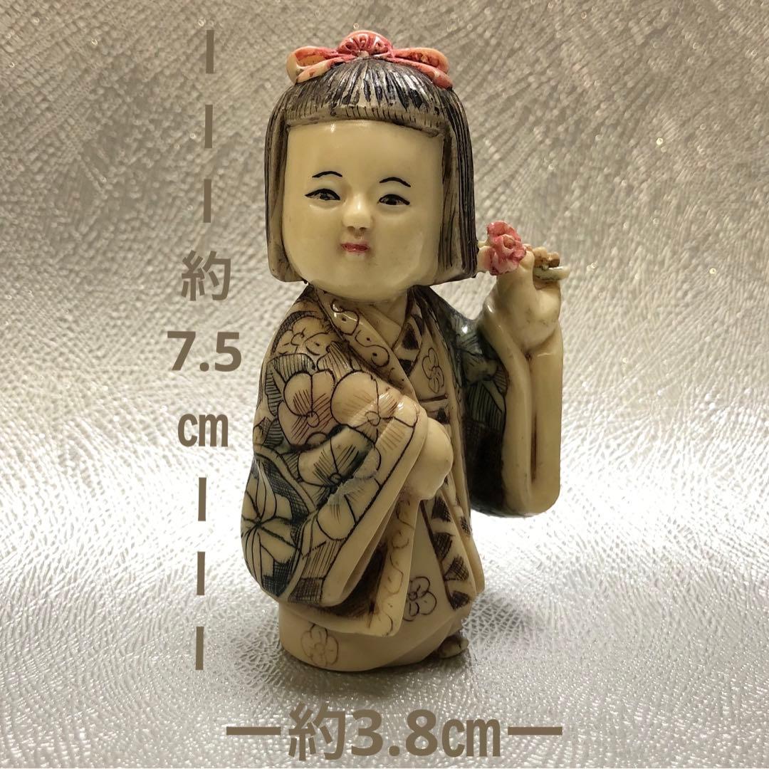 時代根付　刻印有　置物　おかっぱの女の子　縁起物　アンティーク　天然素材