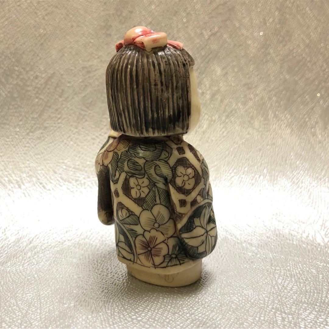 時代根付　刻印有　置物　おかっぱの女の子　縁起物　アンティーク　天然素材