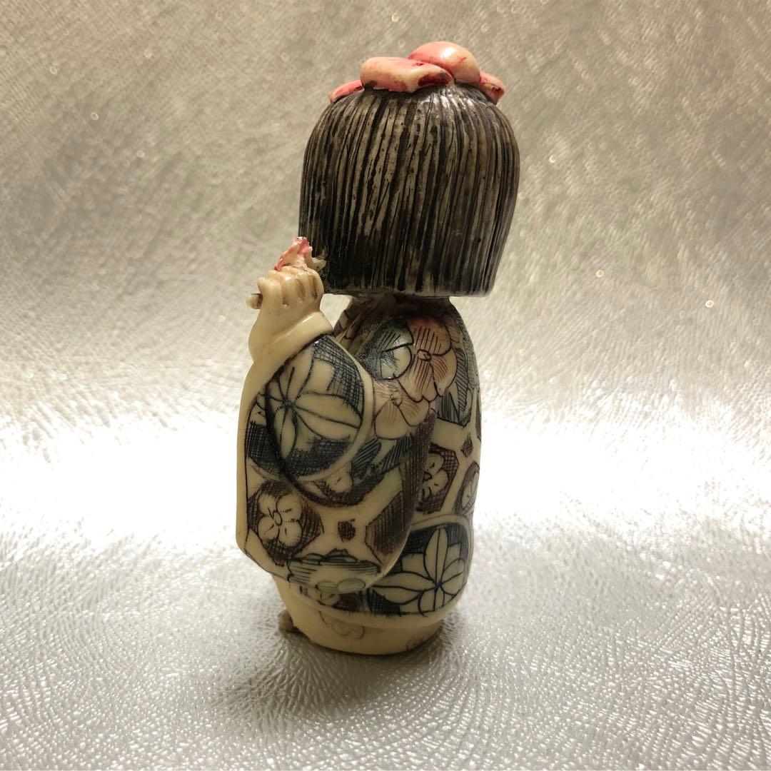 時代根付　刻印有　置物　おかっぱの女の子　縁起物　アンティーク　天然素材