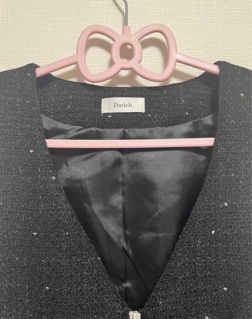 新品ダーリッチ フロントファスナーツイードミニワンピース　ブラック　フリー