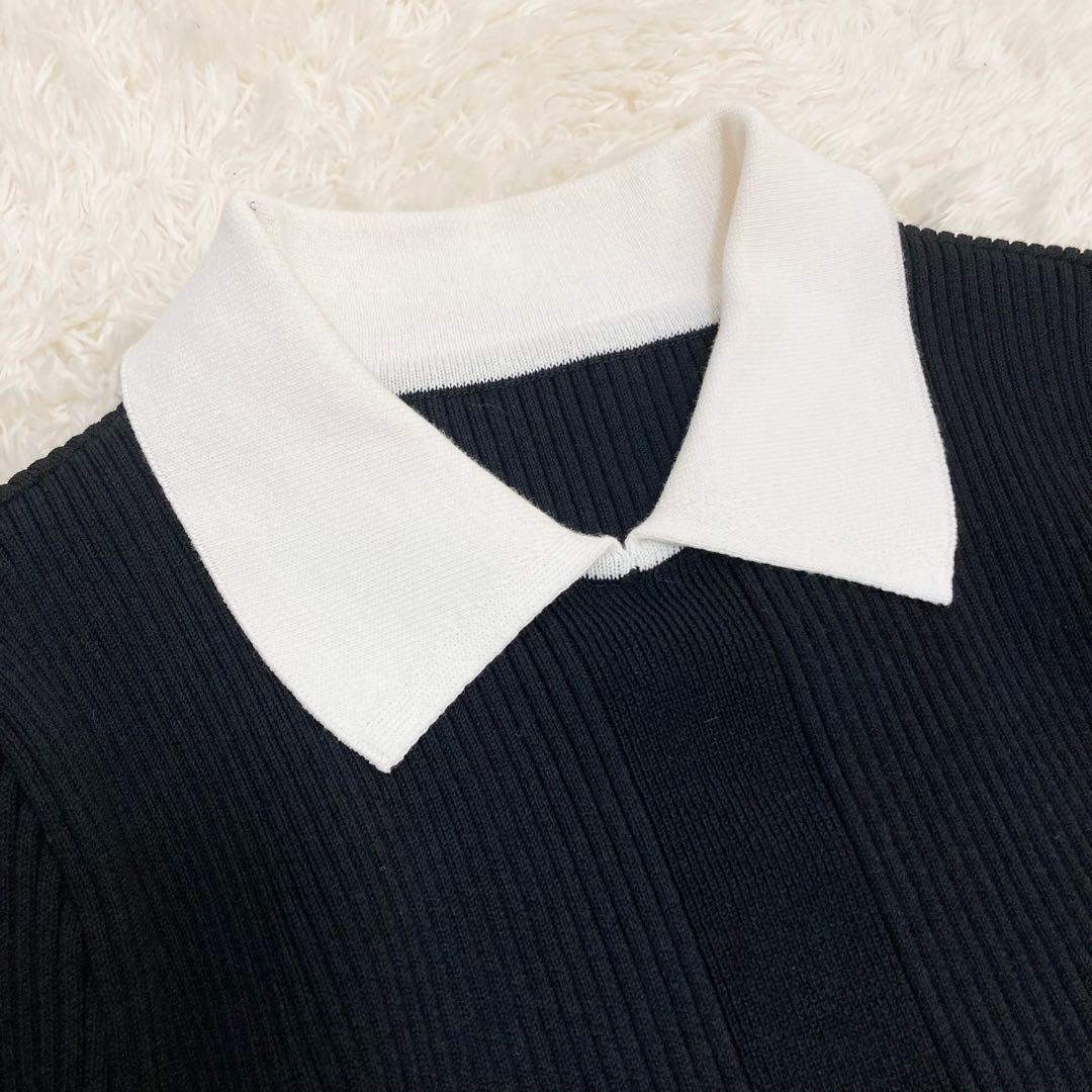 4.1万 24SS エストネーション 襟付きニットワンピース 極美品 黒