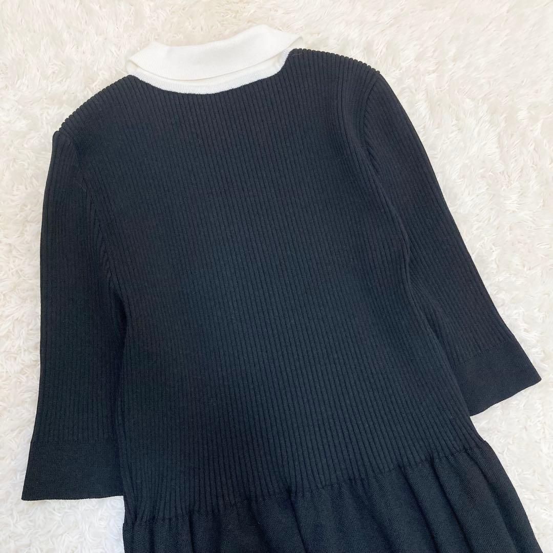 4.1万 24SS エストネーション 襟付きニットワンピース 極美品 黒