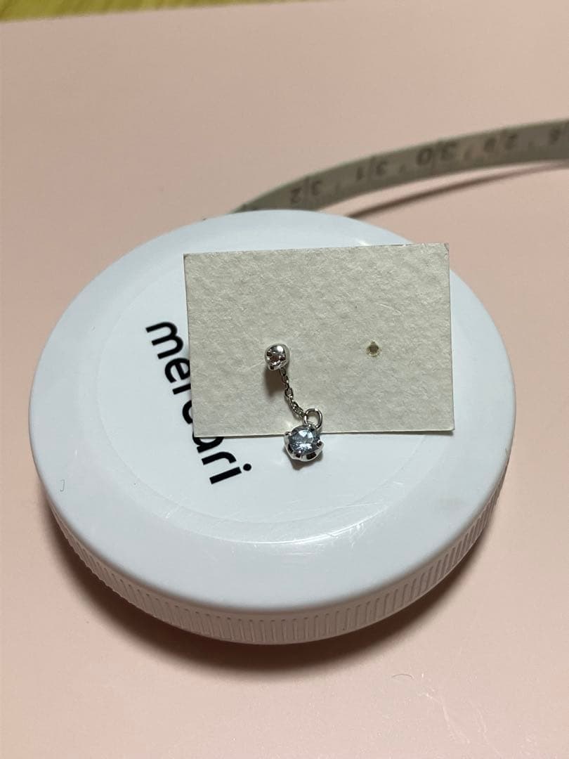 【4℃】K18WGダイヤ、アクアマリンピアス(片耳用)