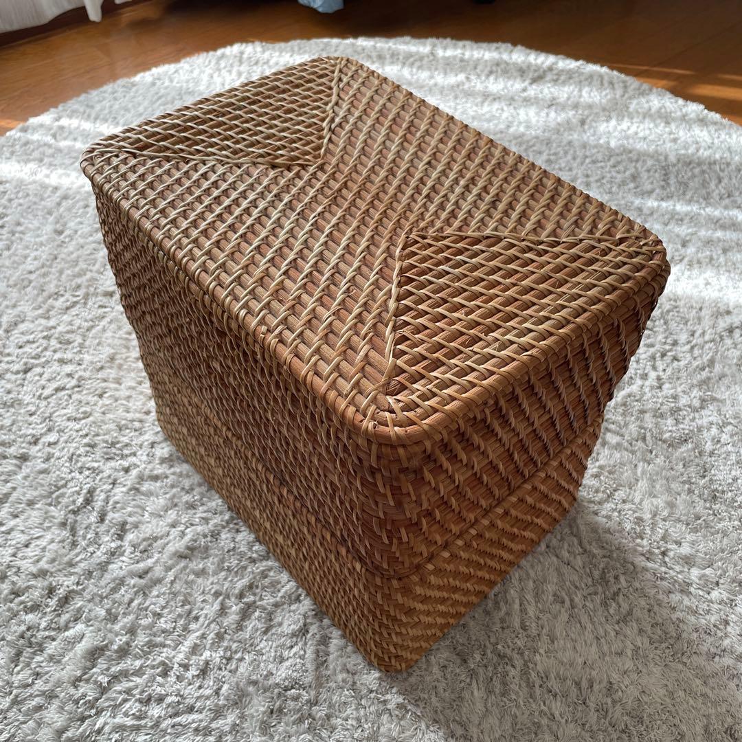 ⭐︎美品⭐︎無印良品　重なるラタン長方形バスケット4こ＋フタ2こ⭐︎内布付き
