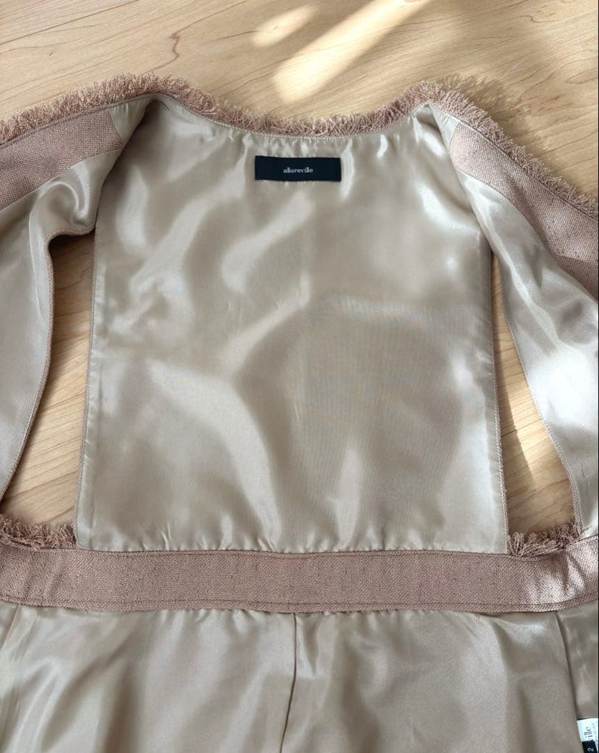 S様【超美品】アルアバイル ノンウールツイードフリンジフレアワンピース M