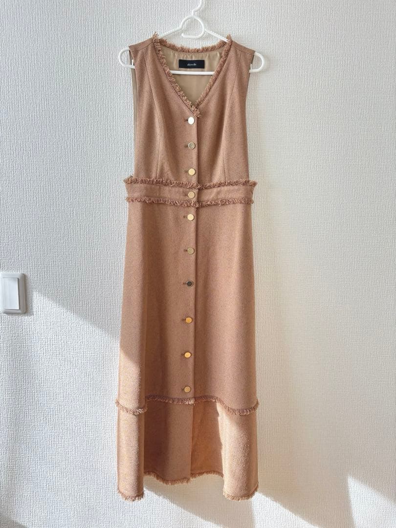 S様【超美品】アルアバイル ノンウールツイードフリンジフレアワンピース M
