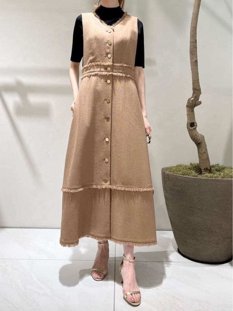 S様【超美品】アルアバイル ノンウールツイードフリンジフレアワンピース M