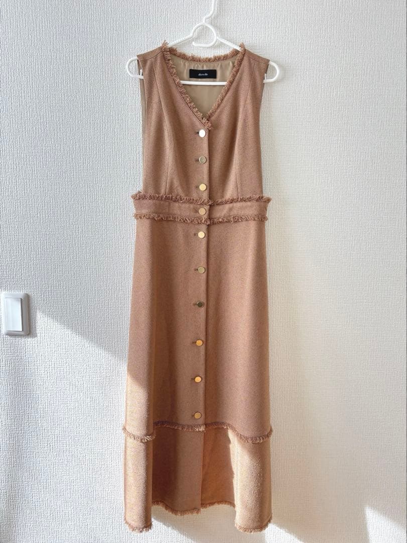 S様【超美品】アルアバイル ノンウールツイードフリンジフレアワンピース M