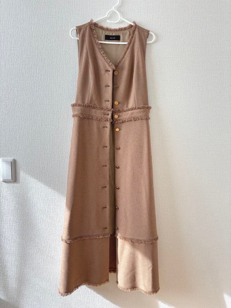 S様【超美品】アルアバイル ノンウールツイードフリンジフレアワンピース M
