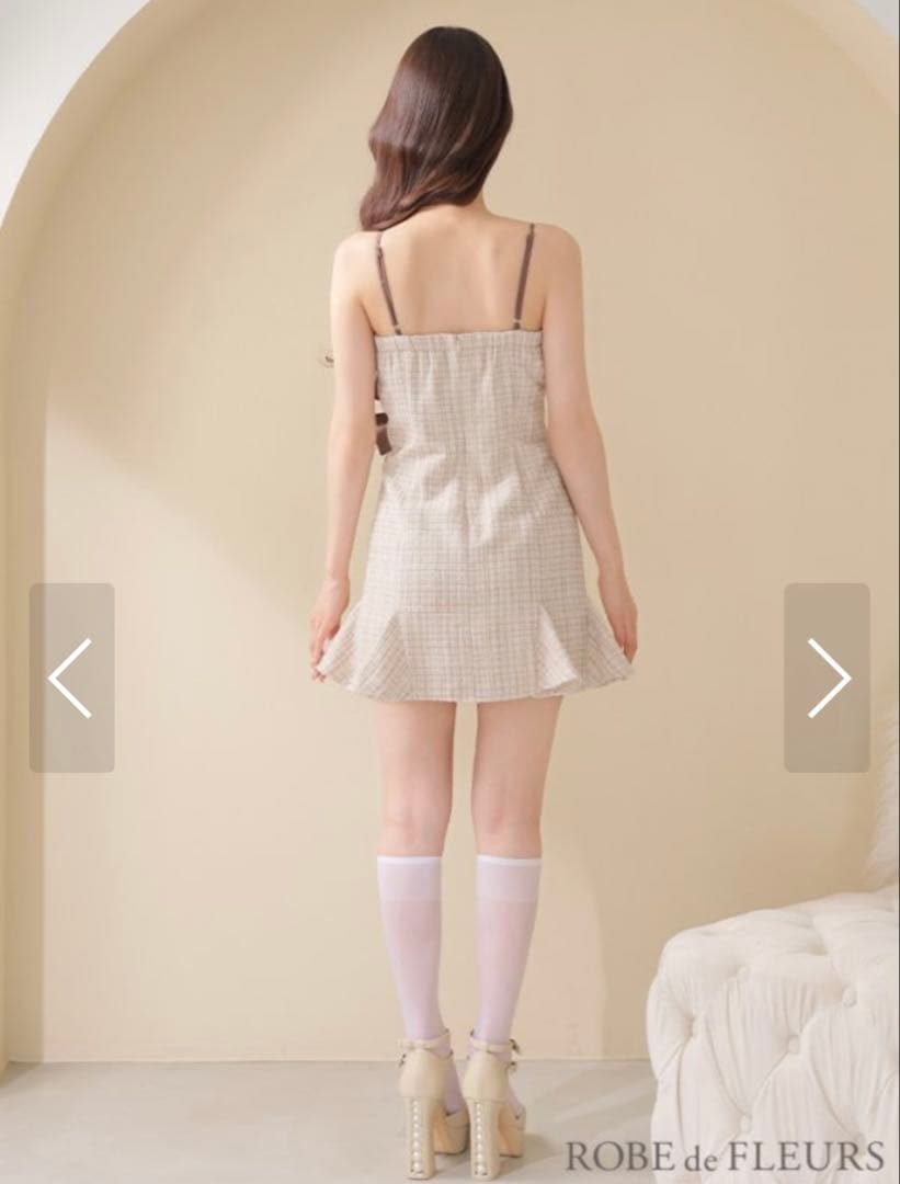 ROBE de FLEURSローブドフルール　リボンツイードキャミドレス　XS