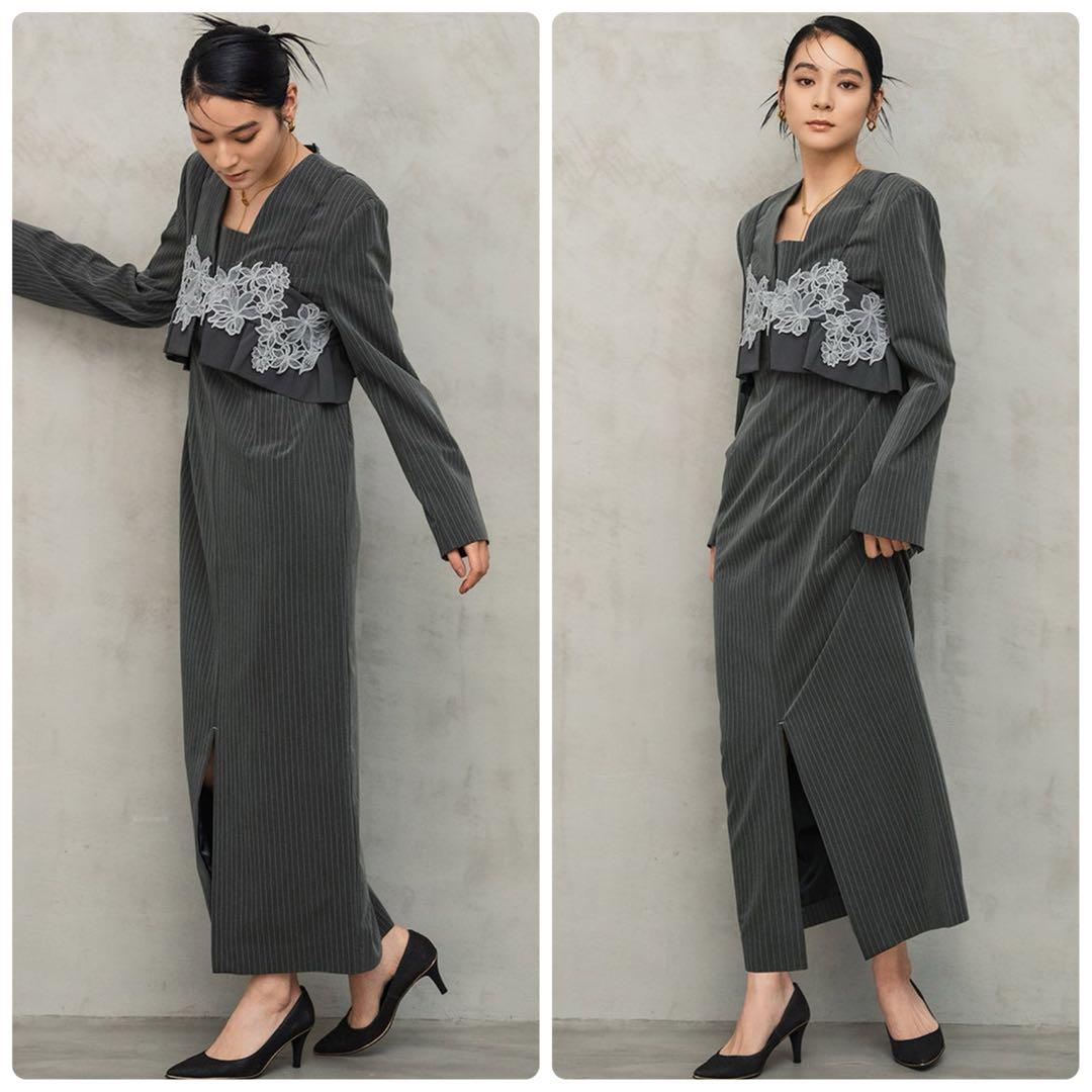 【ANDRESD】大人気完売　ピンストライプテーラードビスチェドレス　セレモニー