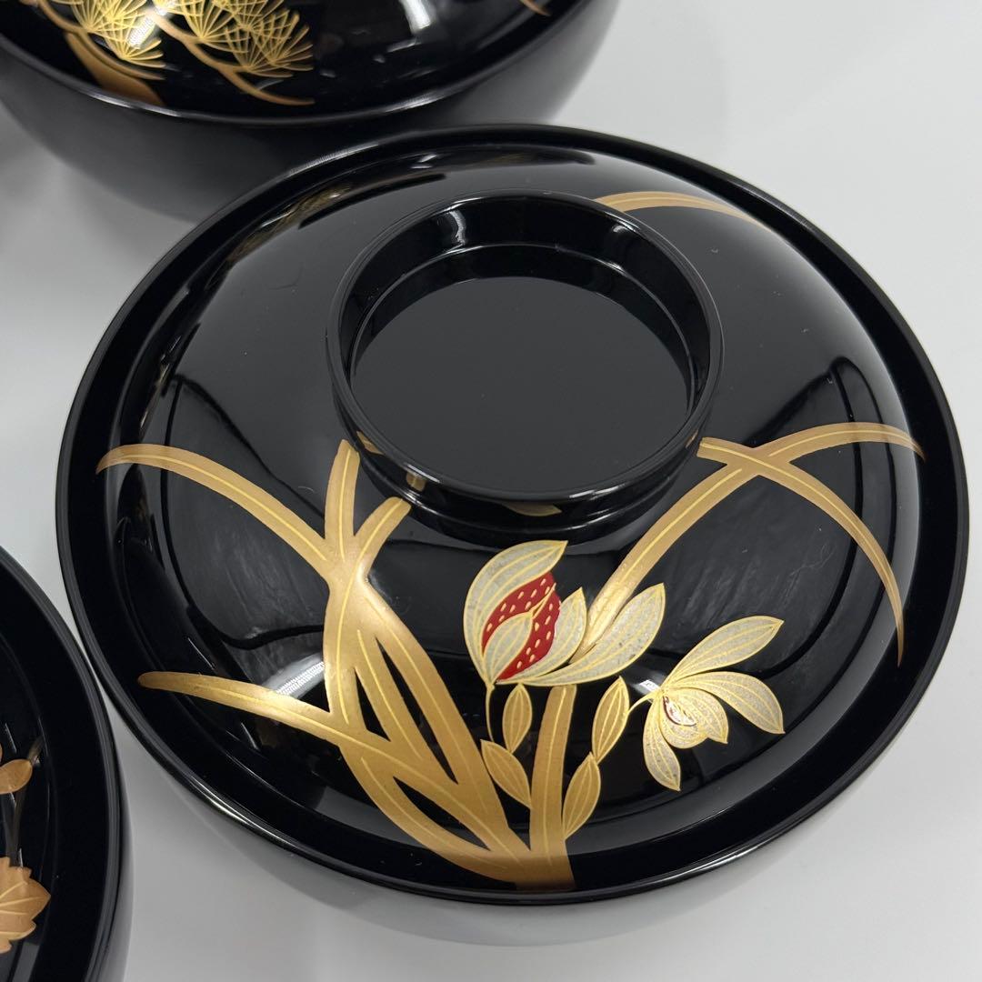 象彦 五清 吸物椀 五客セット 漆器 蒔絵 金彩 木製 高級 松竹梅蘭菊