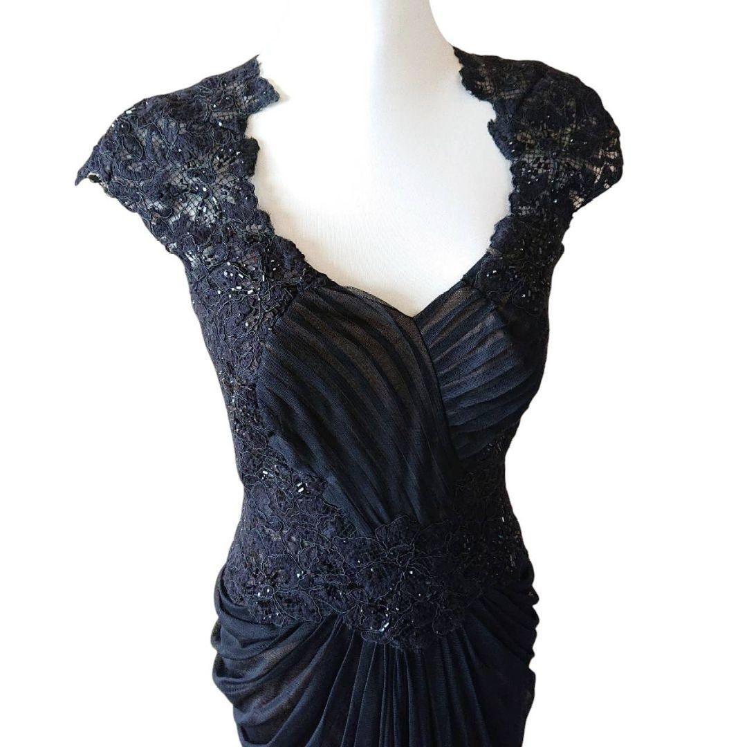 タダシショージ　花柄　レース　プリーツ　ビジュー ロング　ワンピース　ドレス　黒