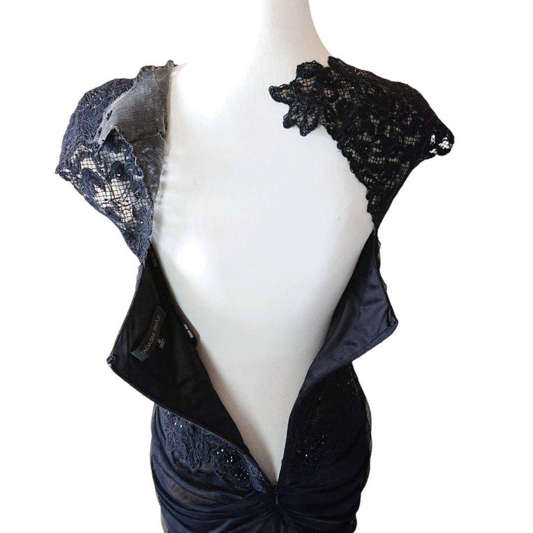 タダシショージ　花柄　レース　プリーツ　ビジュー ロング　ワンピース　ドレス　黒