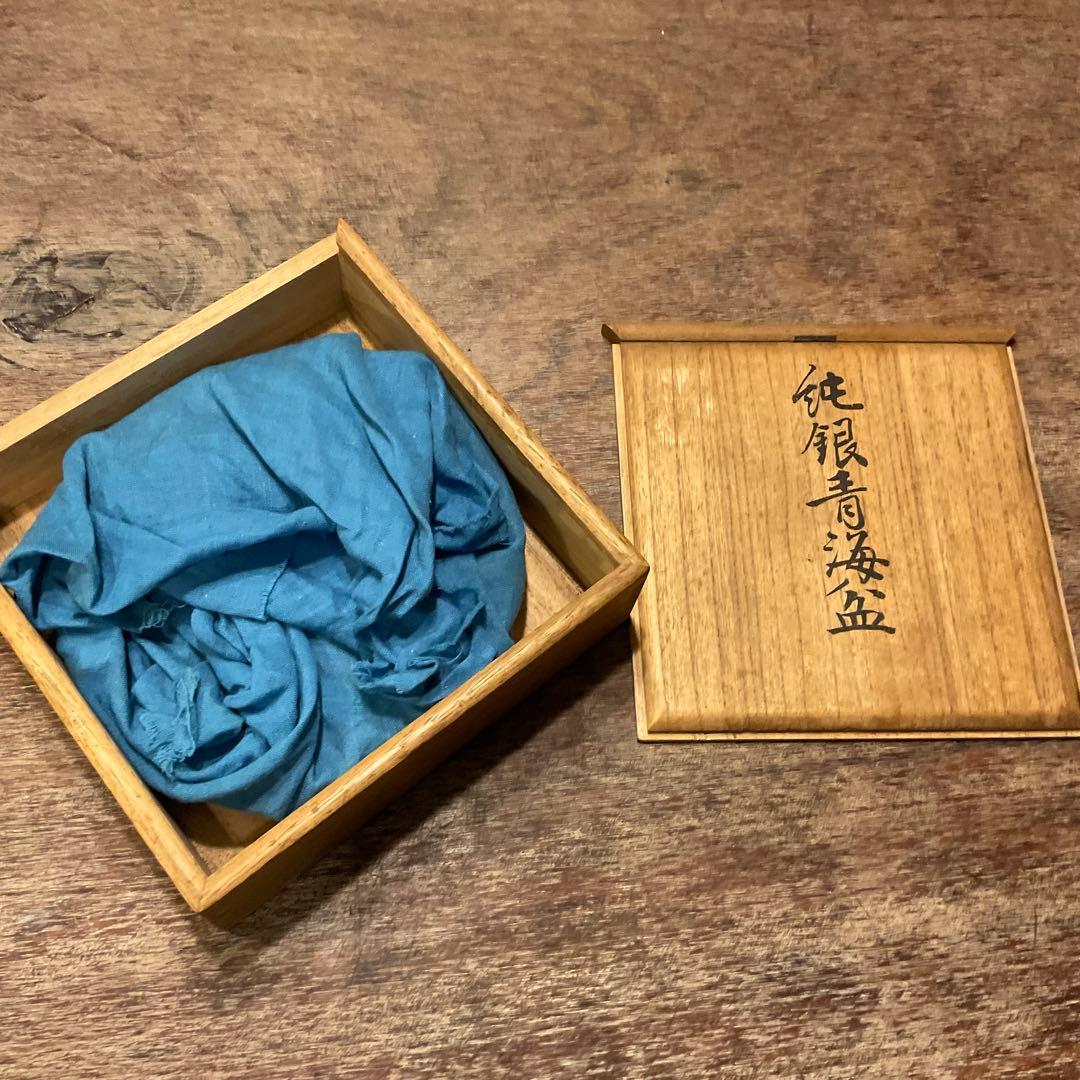 総重量325g！ 時代金工 青松堂 純銀 銘々青海盆 五客揃 共箱付き 煎茶道具