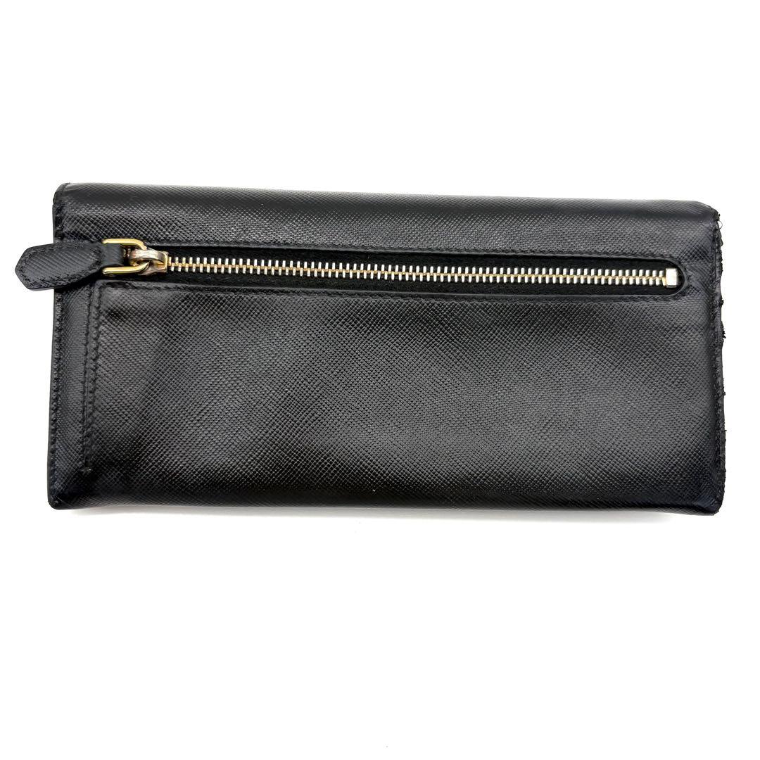 PRADA　サフィアーノレザー　黒　ゴールド　長財布　メタルロゴ　二つ折り