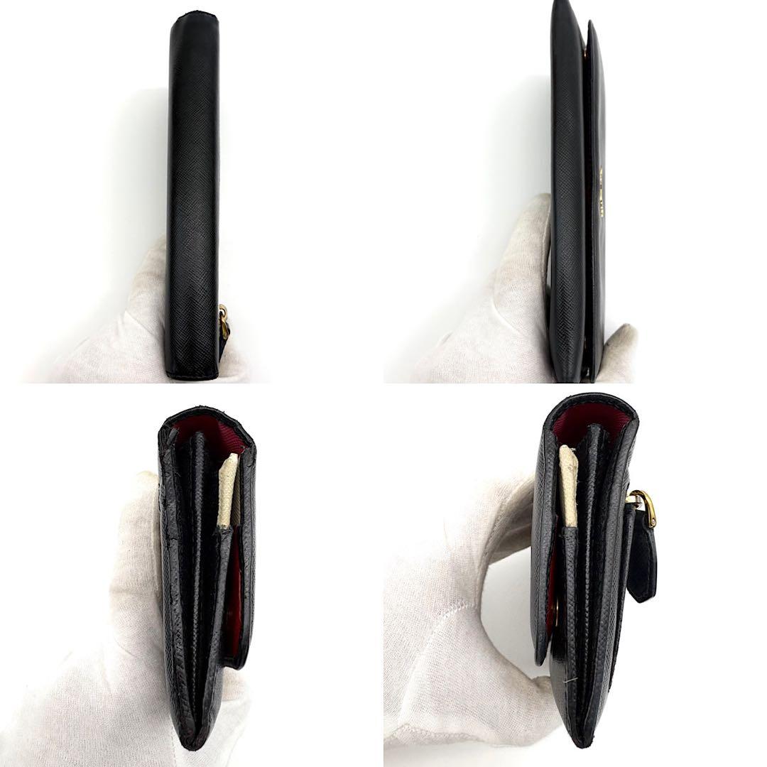 PRADA　サフィアーノレザー　黒　ゴールド　長財布　メタルロゴ　二つ折り