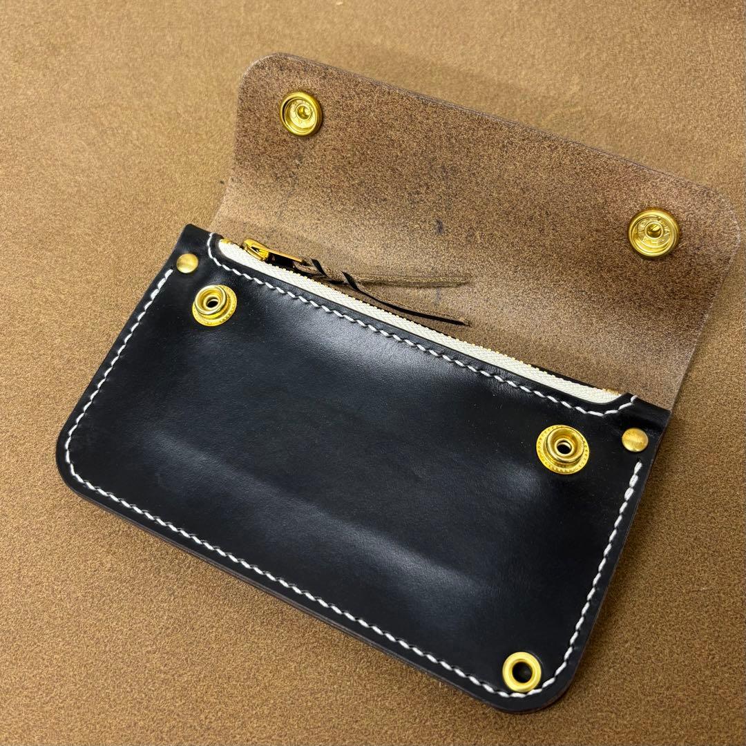 クロムエクセル　トラッカーウォレット　ミドル　黒　茶心　3層　HORWEEN