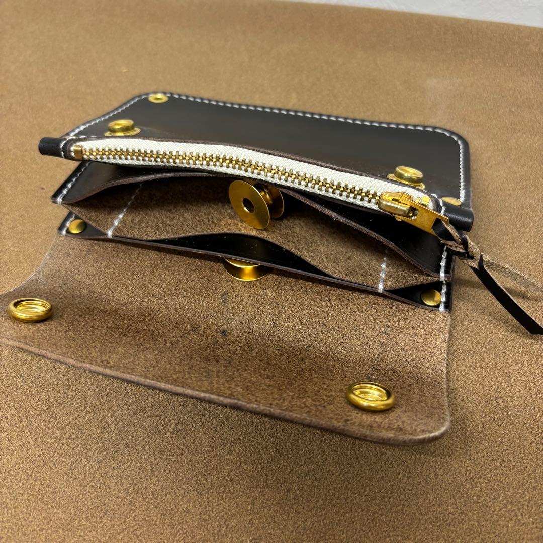 クロムエクセル　トラッカーウォレット　ミドル　黒　茶心　3層　HORWEEN