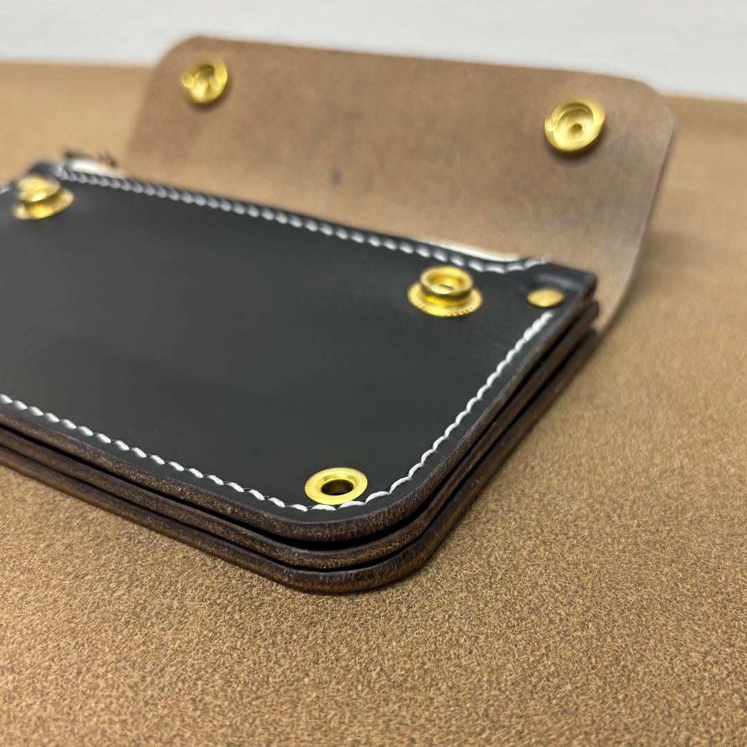 クロムエクセル　トラッカーウォレット　ミドル　黒　茶心　3層　HORWEEN