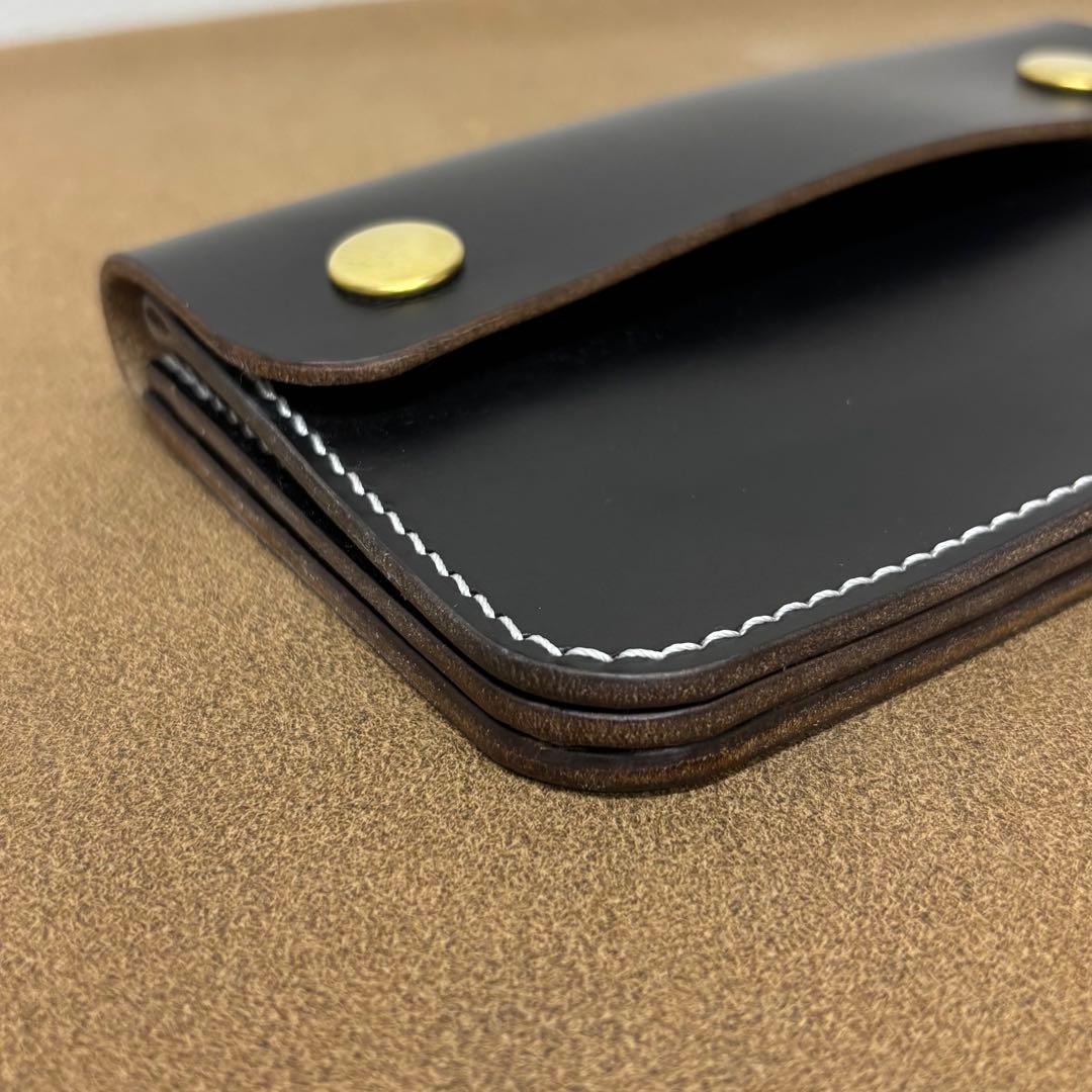 クロムエクセル　トラッカーウォレット　ミドル　黒　茶心　3層　HORWEEN