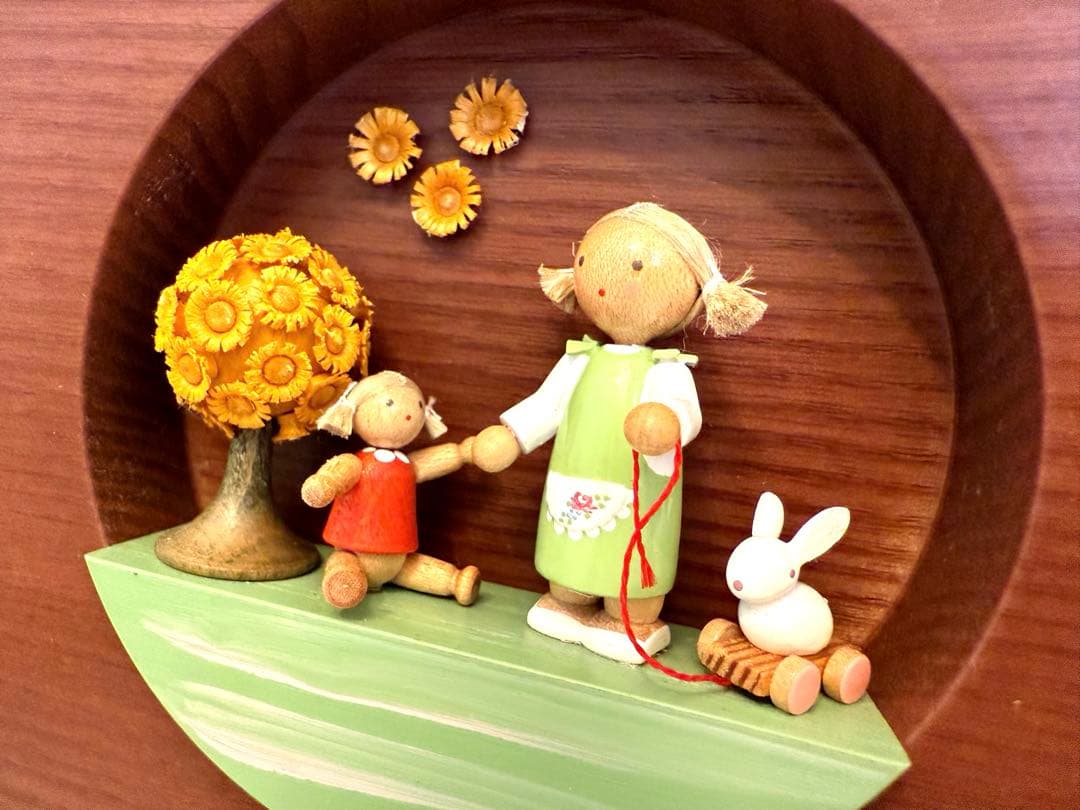 ドイツ　フラーデ　壁掛け　スタンド付き　女の子とおもちゃ　姉妹　うさぎ