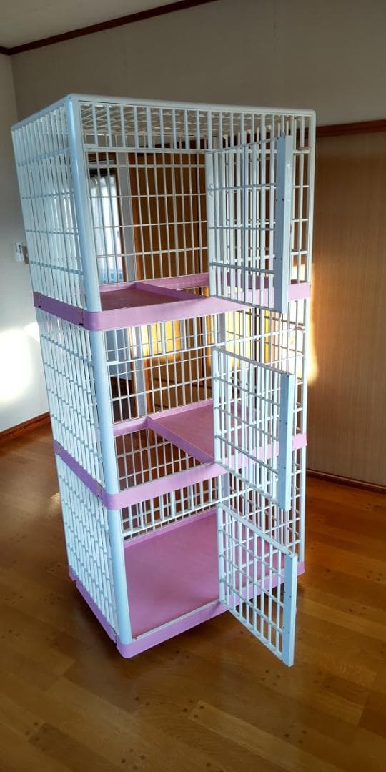 アイリスオーヤマ プラケージ ピンク 3段タイプ 　猫 ケージ キャットゲージ