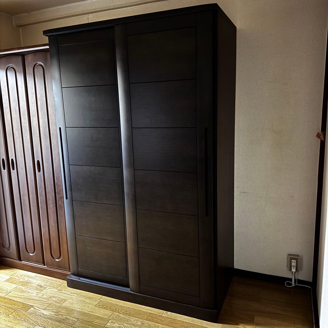 【美品】大川家具 古賀清木工 木製 クローゼット ワードローブ 姿見ミラー付き