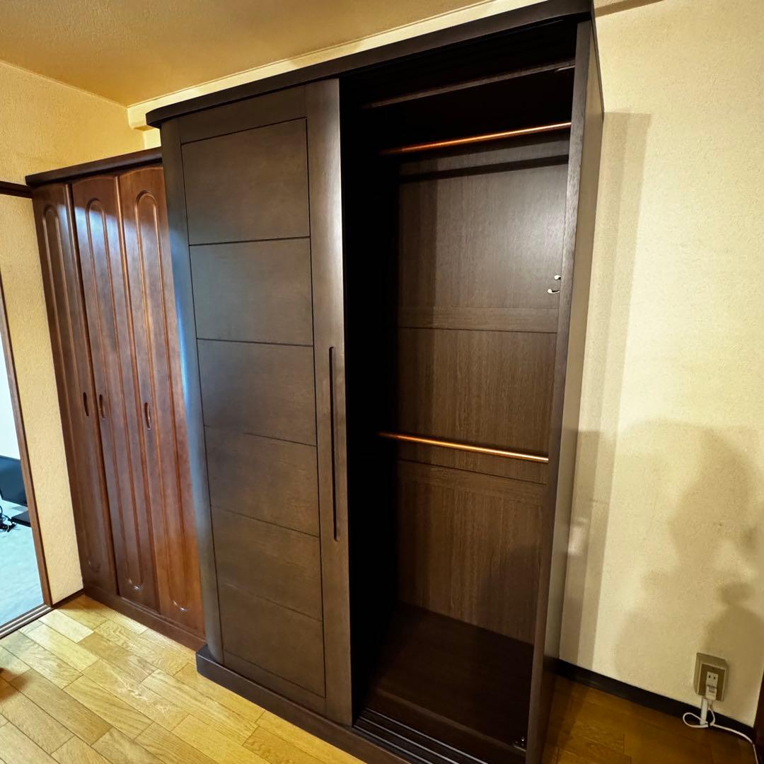 【美品】大川家具 古賀清木工 木製 クローゼット ワードローブ 姿見ミラー付き