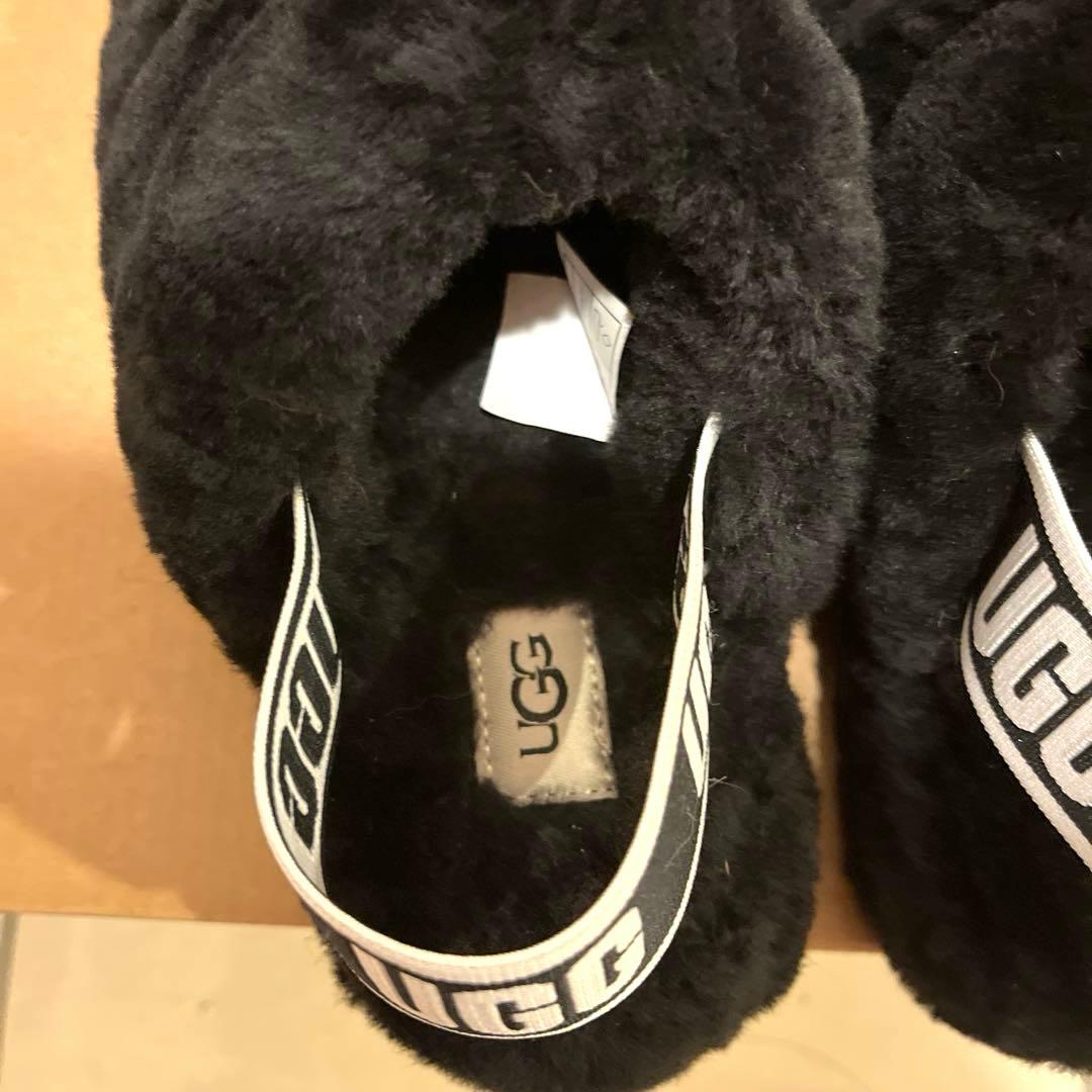 【美品】UGG ブラック ムートン　ボア スリッパ　23cm